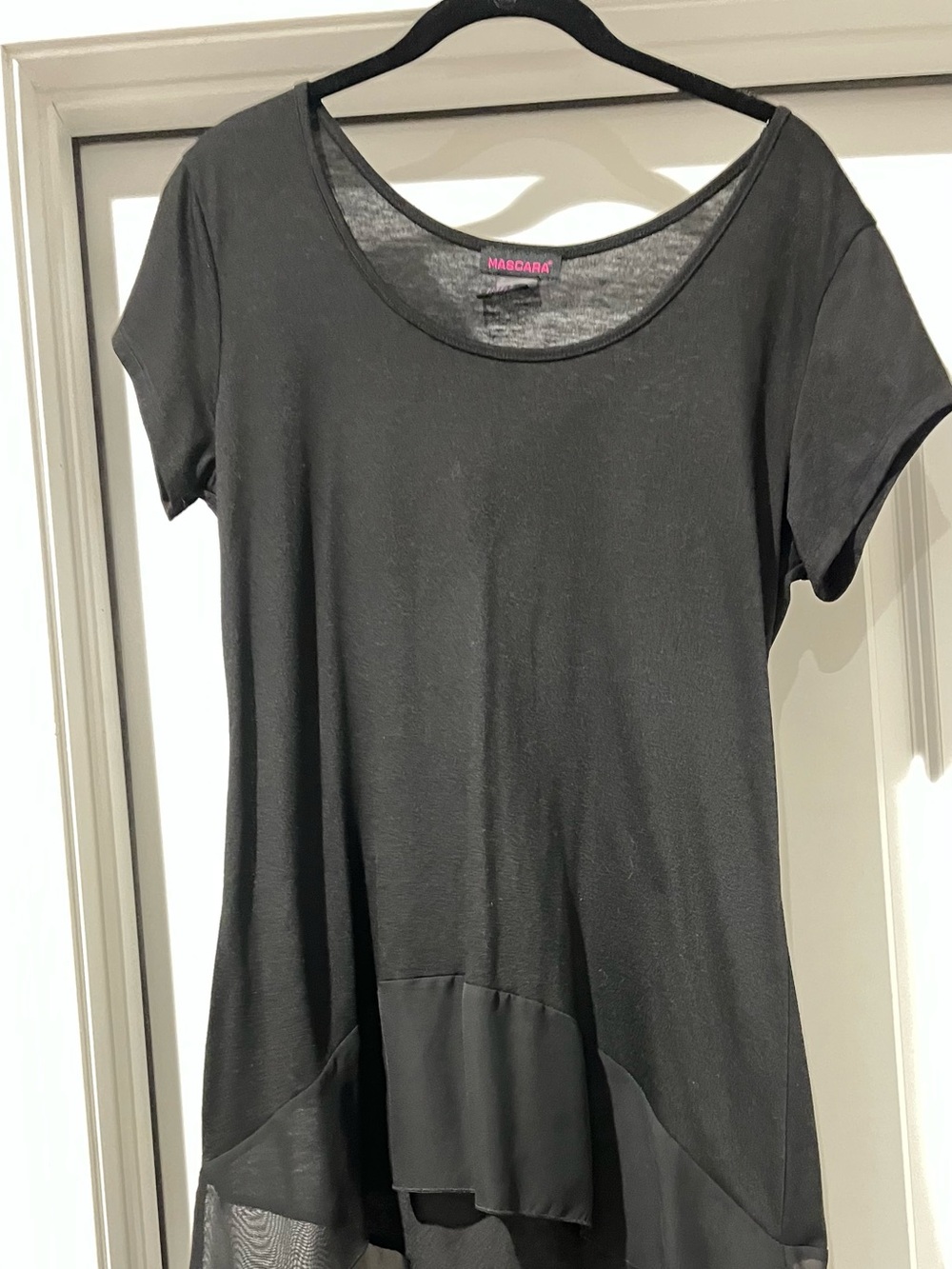 Mascara Black Short Sleeve Scoop Neck Layered Hem Tunic